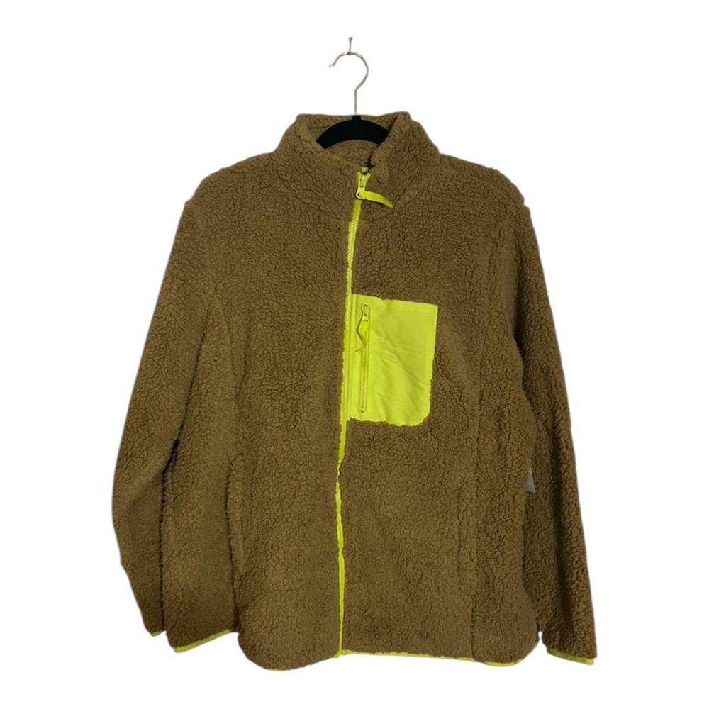 Amazon Brown & Neon Yellow Sherpa Full Zip Jacket Size‎ 1X New With Tags